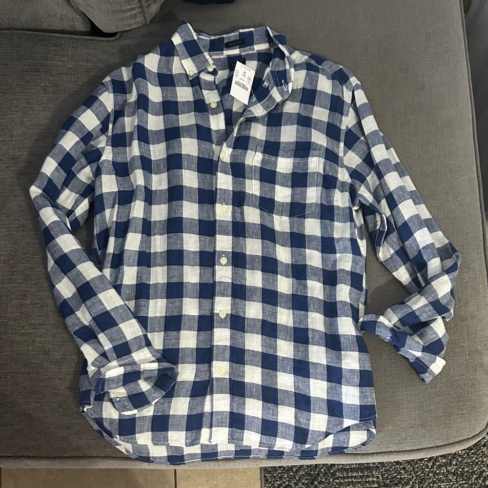 J. Crew Blue and White Casual Button Down Shirt